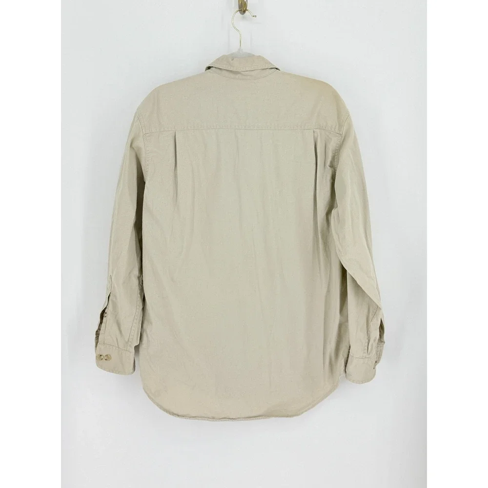 Banana Republic Vintage Mens Khaki Cotton Twill Roll Tab Safari Work Shirt Tan S